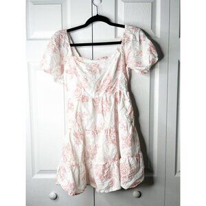 Louna White Pink Floral Print Square Neck Tie Back Mini Dress Women's Medium M
